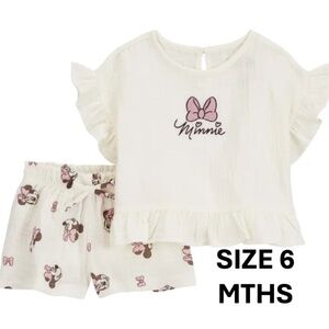 SIZE 6 MTHS Disney Minnie Mouse Set T Shrit w/ Ruffle Sleeves & Matching Shorts